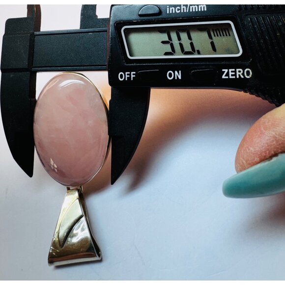 Estate Rose Quartz Pendant 925 Sterling Silver Oval Cabochon Necklace Vintage NR - Picture 6 of 9